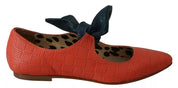 Orange Leather Bow Slip-on Loafers Ballet Flat Shoes