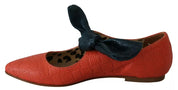Orange Leather Bow Slip-on Loafers Ballet Flat Shoes
