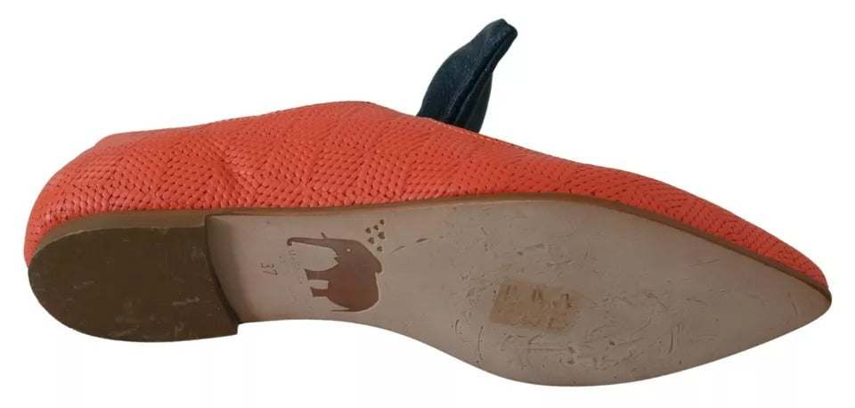 Orange Leather Bow Slip-on Loafers Ballet Flat Shoes