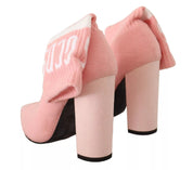 Pink Suede Logo Socks Block Heel Ankle Boots Shoes