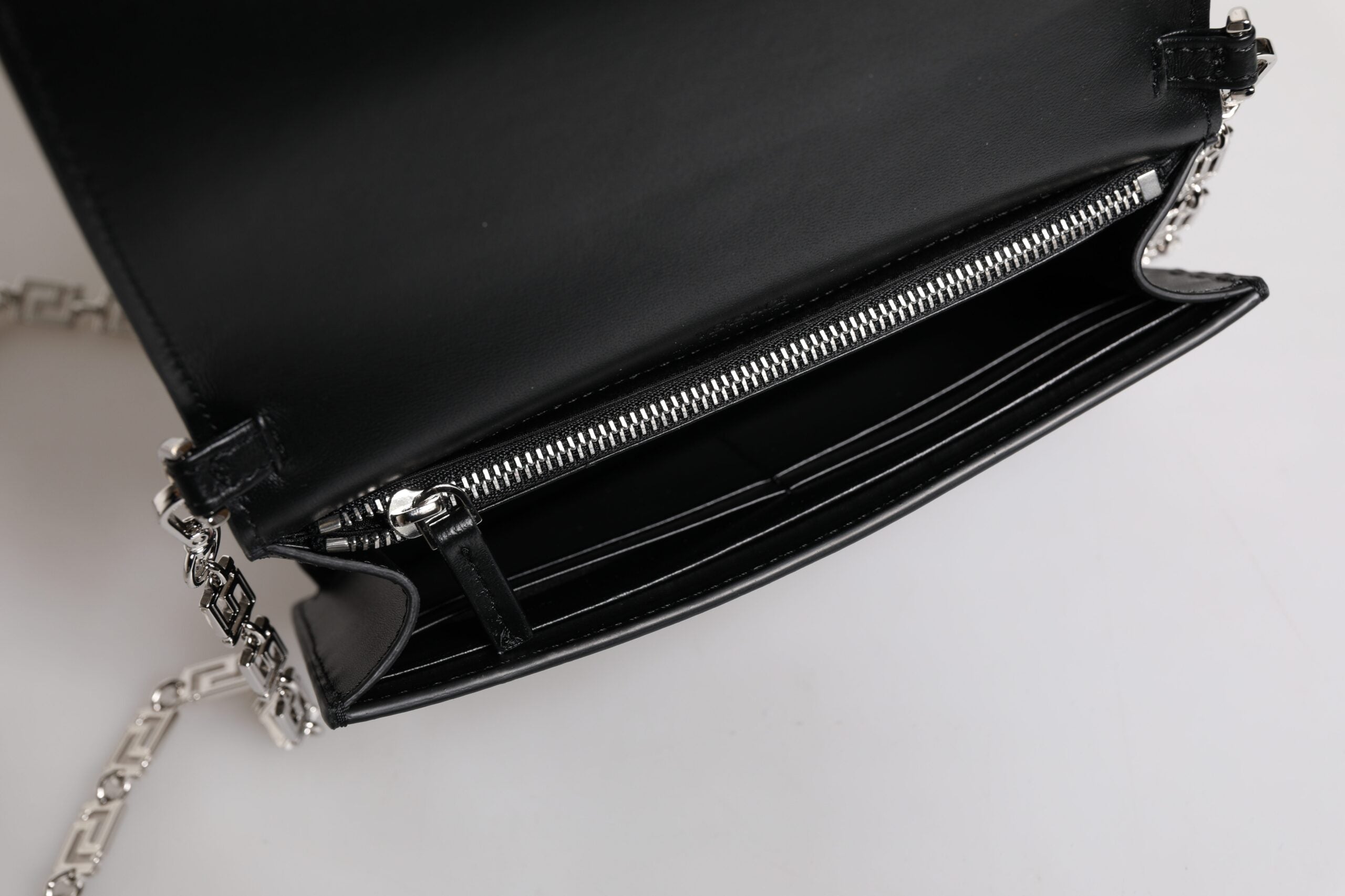Black Calfskin Leather Chain Strap Shoulder Crossbody Bag