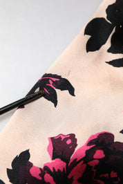 Pink Floral Silk Long Sleeves V-neck Ruched Mini Dress