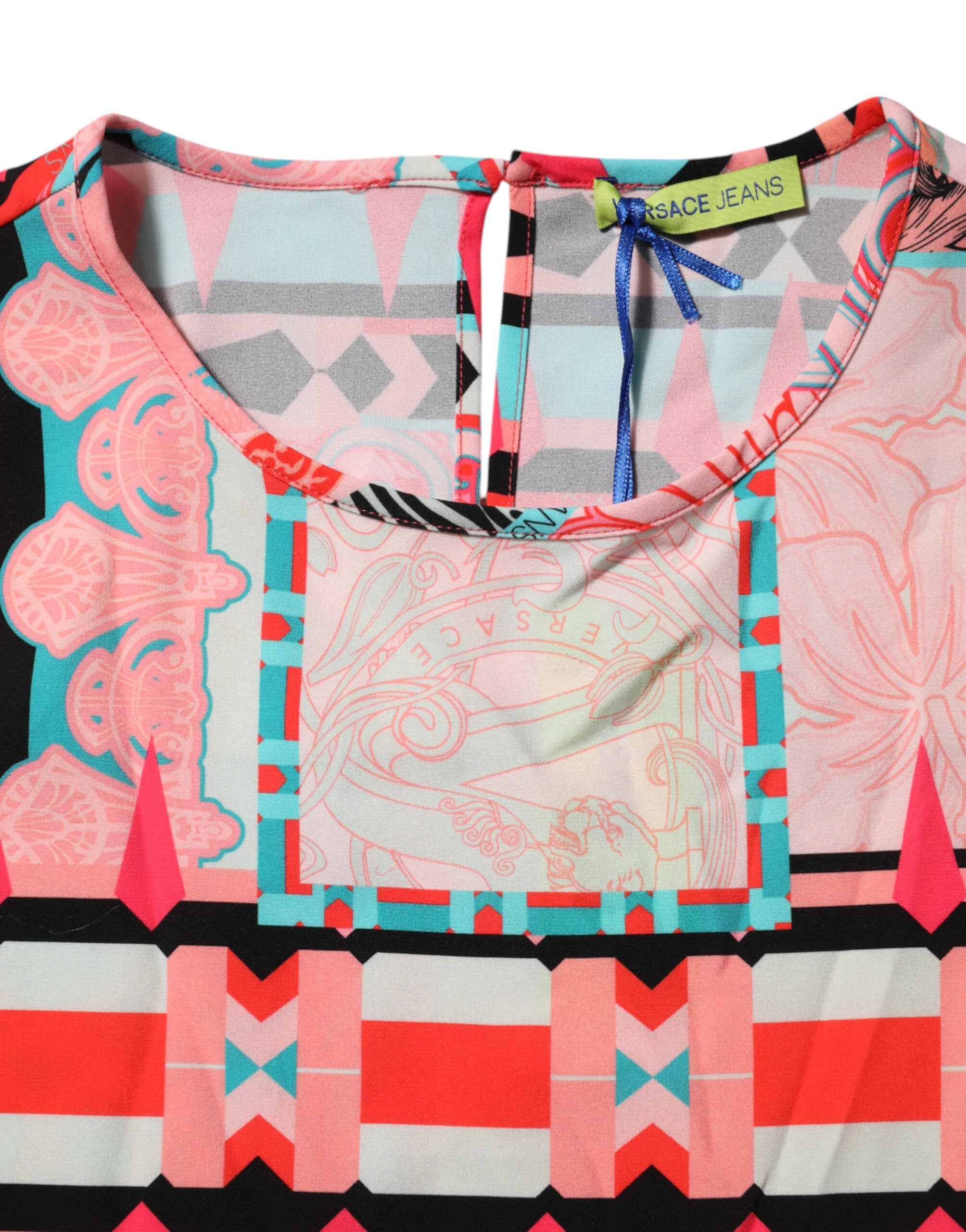 Multicolor Print Short Sleeves Women Blouse Top