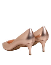 Pink Leather Pumps Stiletto Heels Slip On Shoes