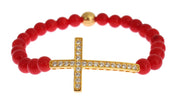 Rotes Korallen-Gold-CZ-Kreuz-Armband aus 925er Silber