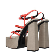 Orange Leather Platform Sandals