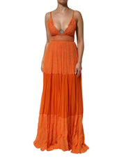 Orange Lace Bustier Layered Maxi Dress