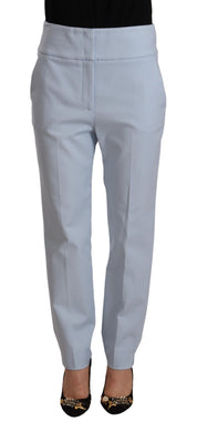 Light Blue High Waist Cotton Tapered Trouser Pants