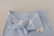 Light Blue High Waist Cotton Tapered Trouser Pants