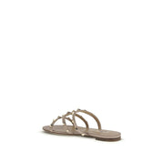 Beige Calf Leather Bos Taurus Flat Sandals