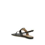Black Calf Leather Bos Taurus Flat Sandals