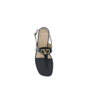 Black Calf Leather Bos Taurus Flat Sandals