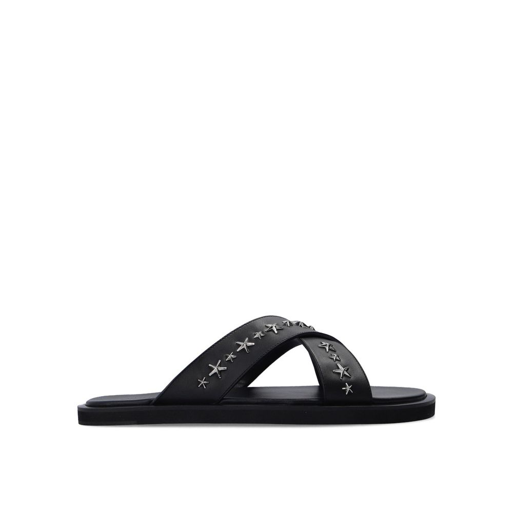 Black Calfskin Flat Sandals