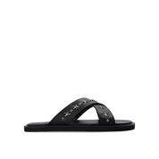 Black Calfskin Flat Sandals