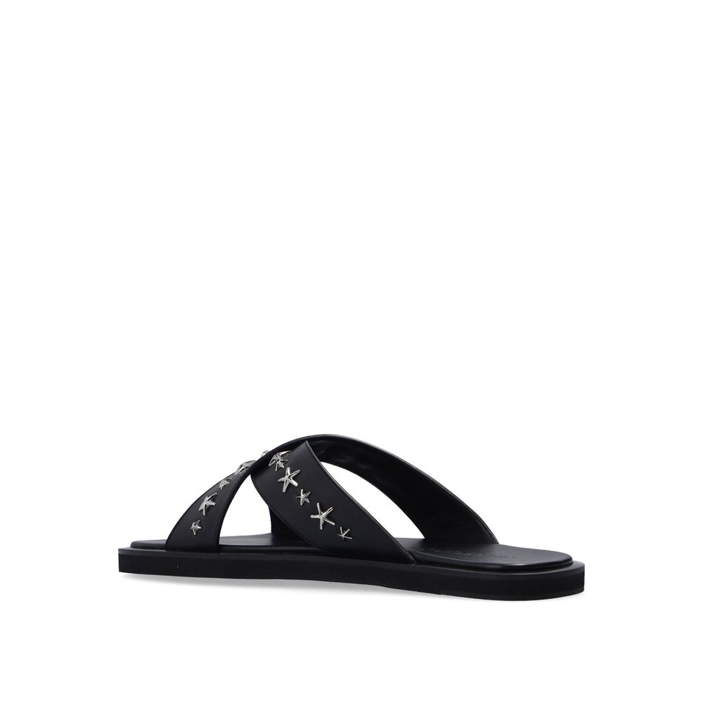 Black Calfskin Flat Sandals