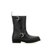 Black Polyester Lace-Up Boots