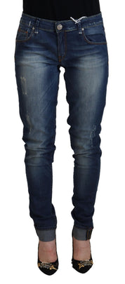 Blue Washed Cotton Slim Fit Women Denim Pants Jeans