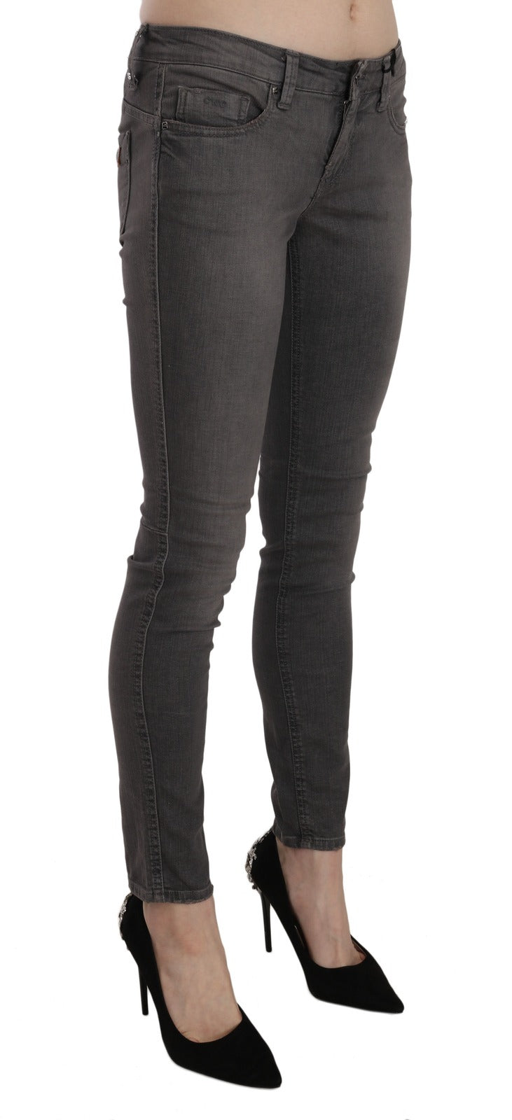 Gray Washed Low Waist Skinny Jeans