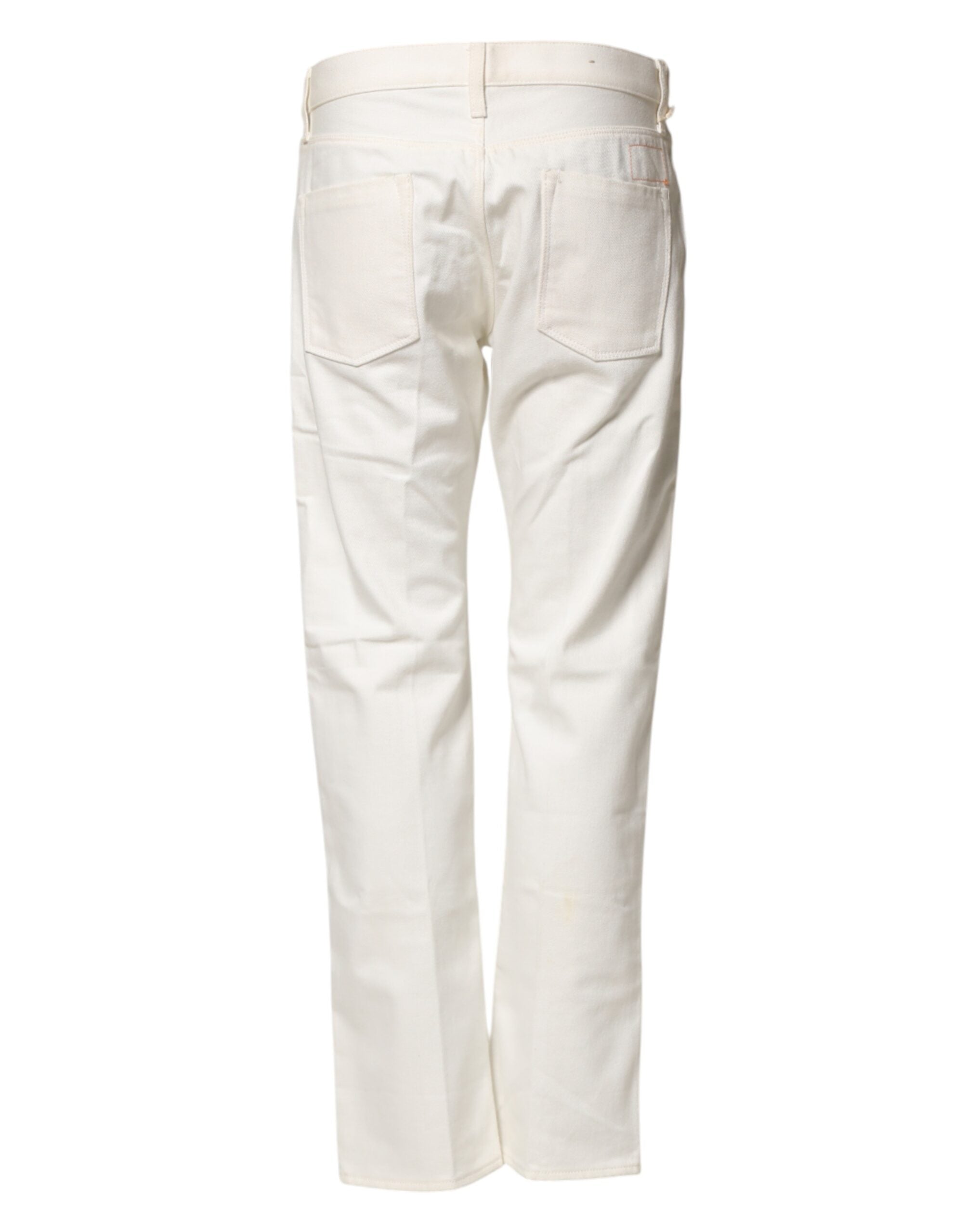 White Cotton Straight Denim Mid Waist Trouser Jeans