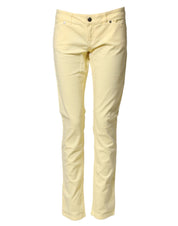 Yellow Cotton Low Waist Slim Fit Skinny Denim Casual Jeans