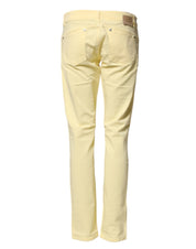 Yellow Cotton Low Waist Slim Fit Skinny Denim Casual Jeans