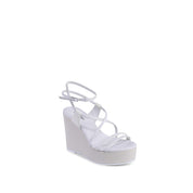 White Leather Wedge Sandals