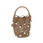 Brown Raffia Backet Bag