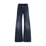 Blue Cotton Flared Jeans
