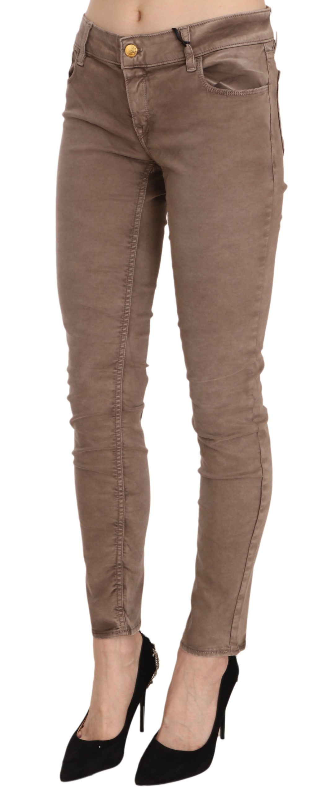 Braune Skinny-Hose mit niedriger Taille und schmaler Passform