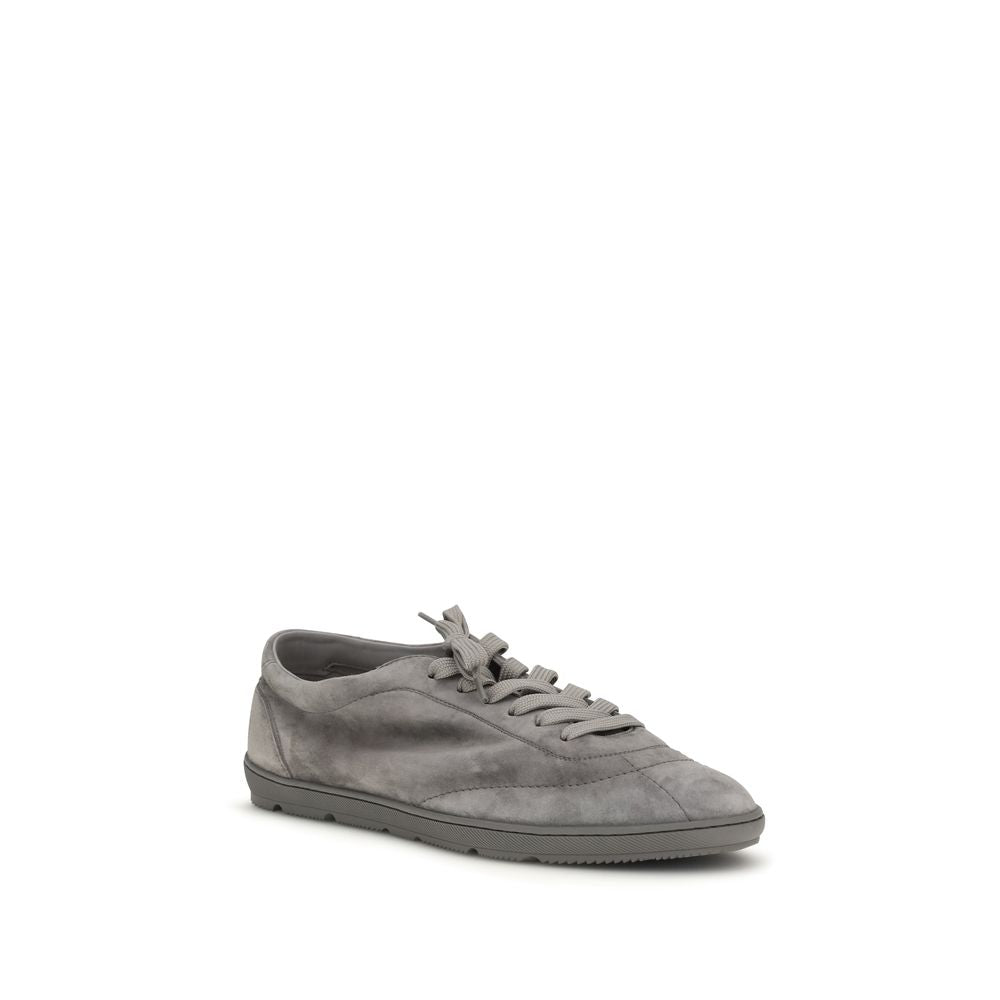 Gray Calf Leather Bos Taurus Low Top Sneakers
