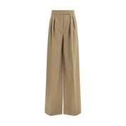 Beige Fleece Wool Casual Pants