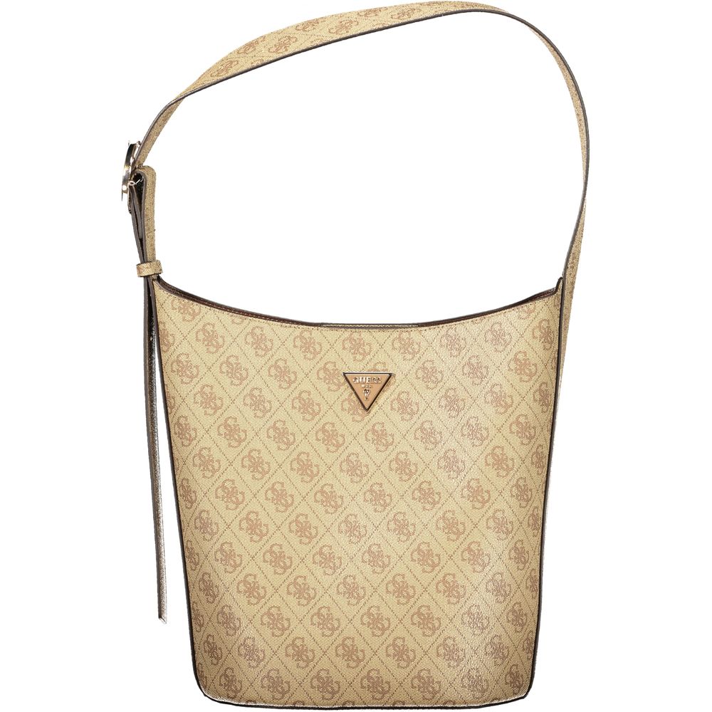 Beige Polyurethane Women Handbag