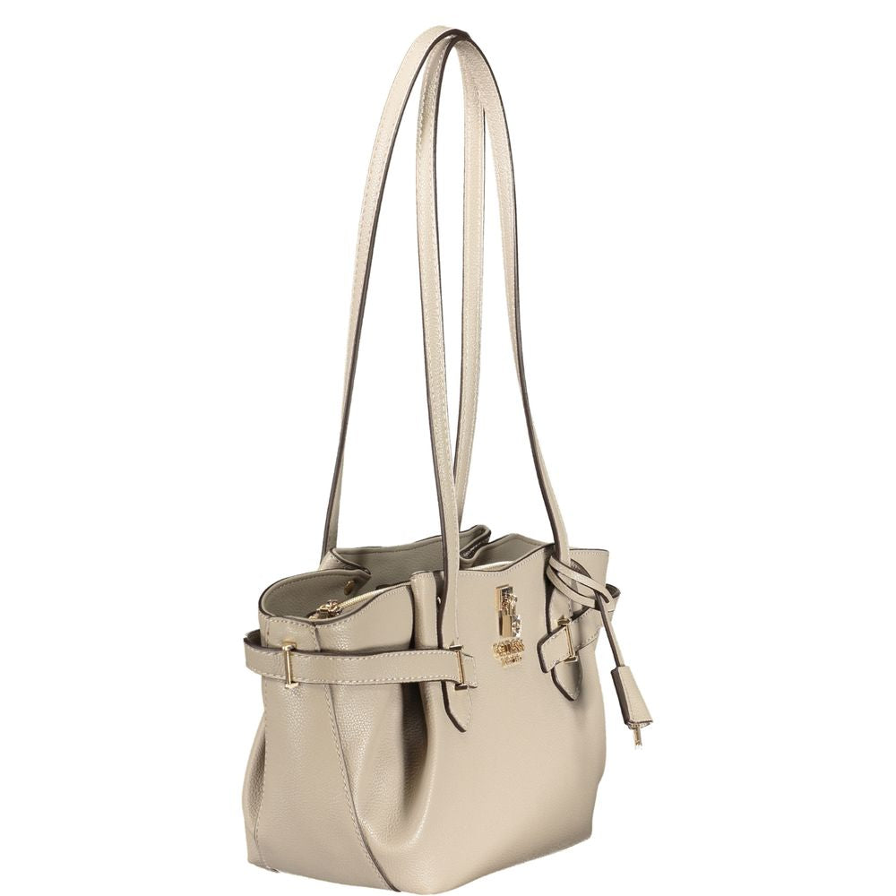 Beige Polyurethane Women Handbag