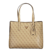 Beige Polyurethane Women Handbag