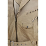 Beige Buffalo Leather Biker Jacket