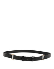 Black Leather Thin Gold Metal Brass Buckle Waist Belt