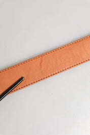 Orange Leather Hexagon Metal Buckle Waist Women Belt