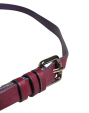 Maroon Leather Silver Metal Buckle Waist Women Belt