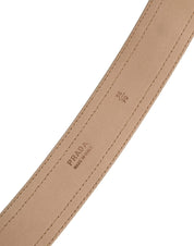 Beige Leather Logo Wide Waist Women Square Buckle Belt