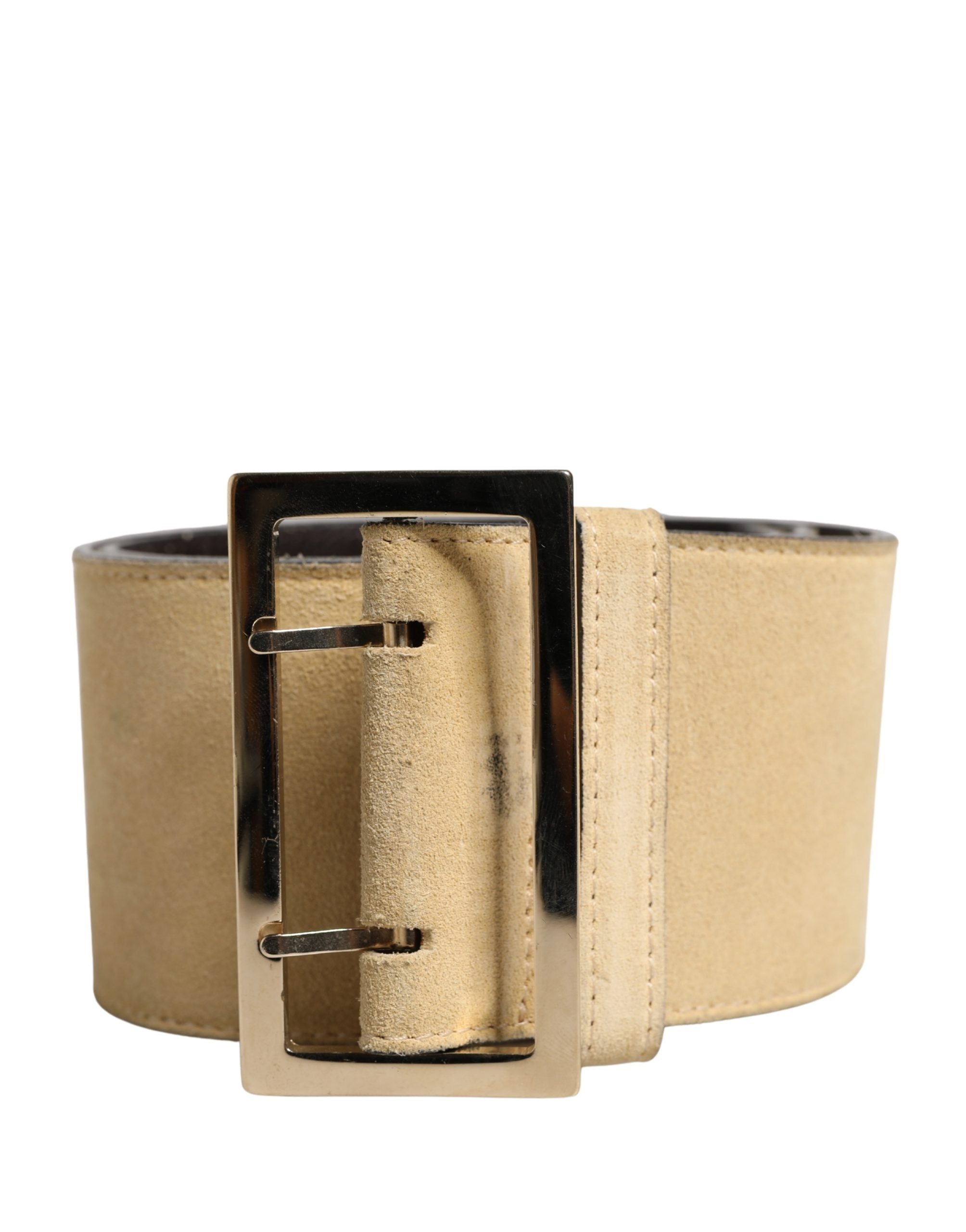 Beige Suede Leather Silver Metal Buckle Belt