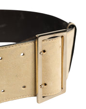 Beige Suede Leather Silver Metal Buckle Belt