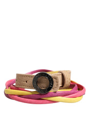 Multicolor Twisted Leather Circle Buckle Belt