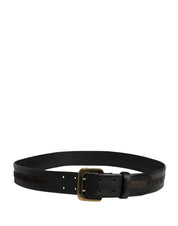 Black Leather Gold Metal Buckle Waist Women Belt