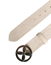 Beige Leather Wide Waist Silver Metal Buckle Waist Women Belt