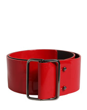 Red Wide Waist Silver Metal Buckle Belt
