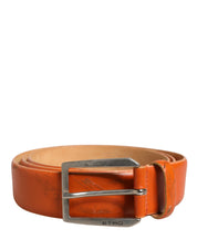Orange Genuine Leather Silver Metal Buckle Waist Belt