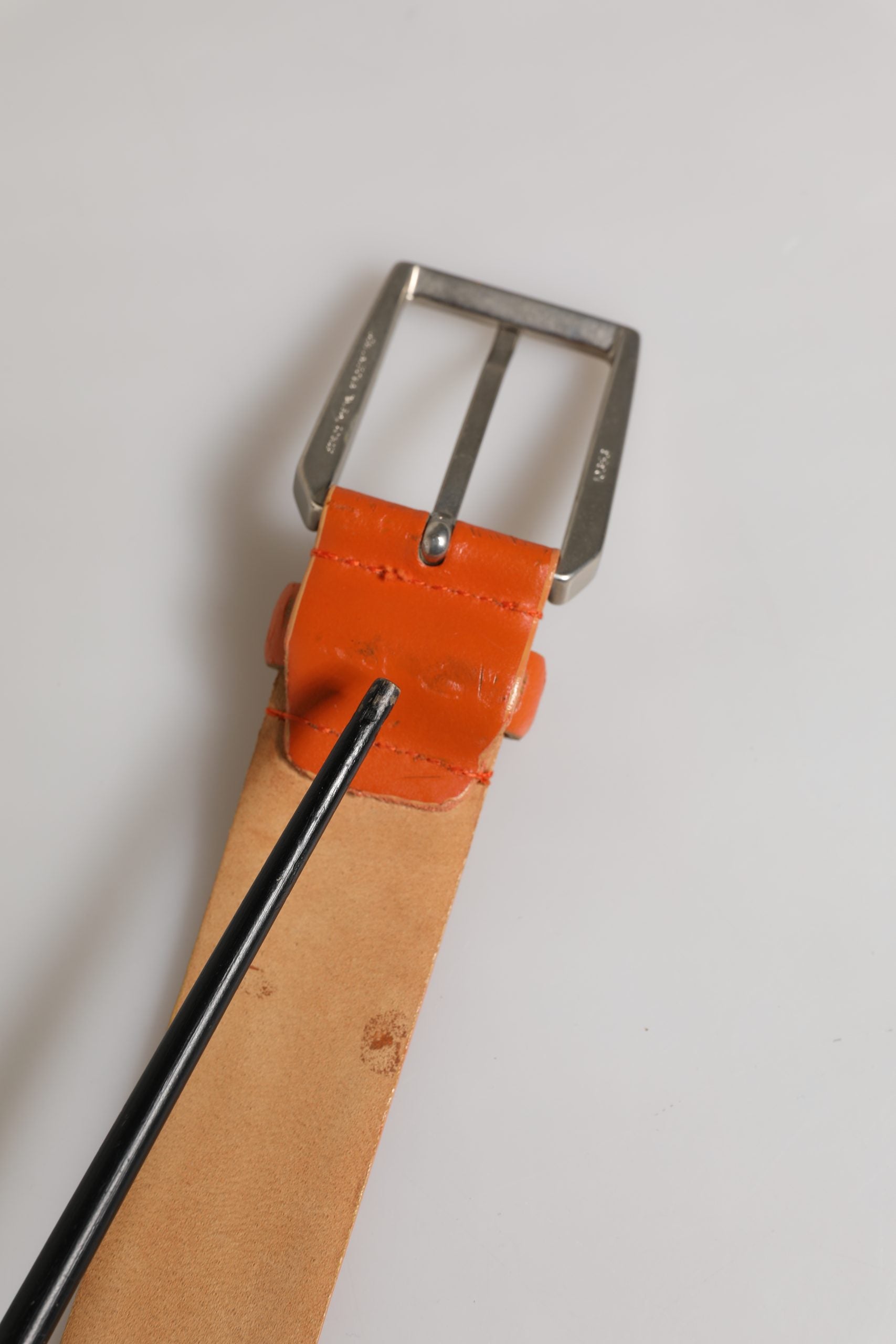 Orange Genuine Leather Silver Metal Buckle Waist Belt