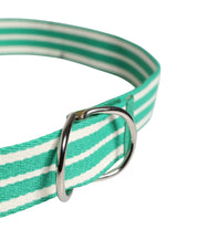 White Green Stripes Canvas Silver Metal Buckle Belt
