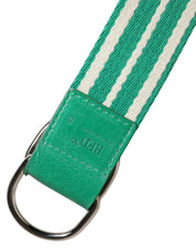 White Green Stripes Canvas Silver Metal Buckle Belt