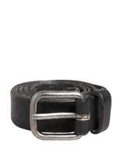 Men Black Leather Metal Buckle Belt